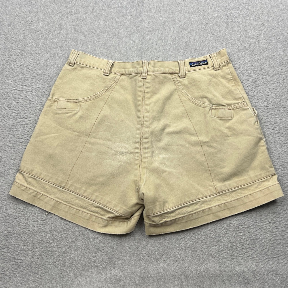 VTG 1990 Patagonia Stand Up Shorts Mens 34 Khaki Canvas 4.5" Original Hong Kong